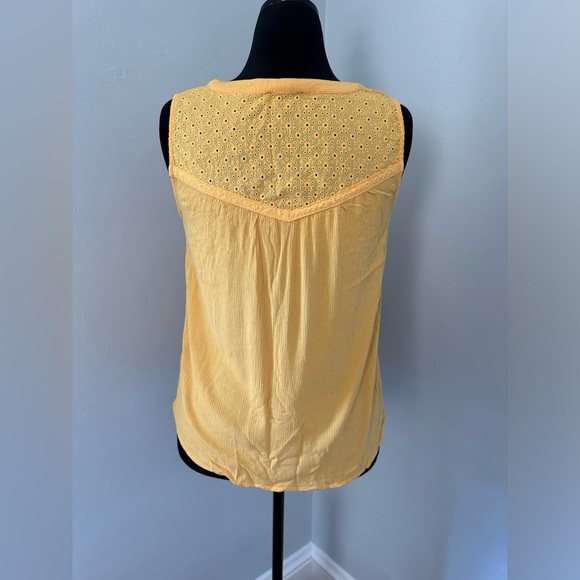Democracy Sleeveless Yellow Button-Down Shirt with Tie - Size Large - Picture 3 of 10